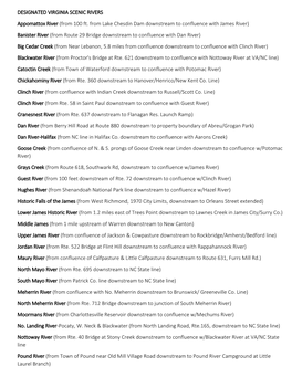DESIGNATED VIRGINIA SCENIC RIVERS Appomattox River (From 100 Ft. from Lake Chesdin Dam Downstream to Confluence with James River