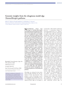 Genomic Insights from the Oleaginous Model Alga Nannochloropsis Gaditana