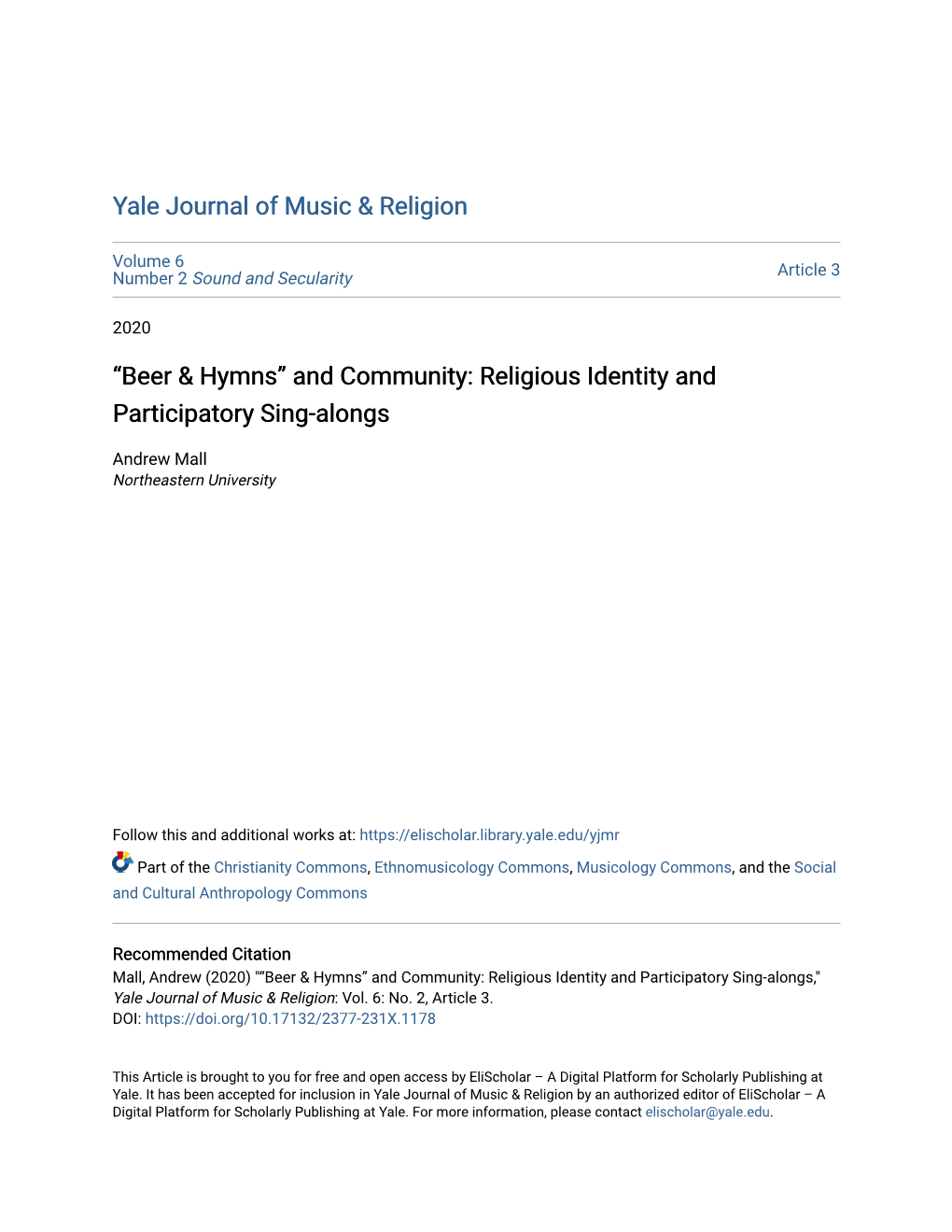 And Community: Religious Identity and Participatory Sing-Alongs