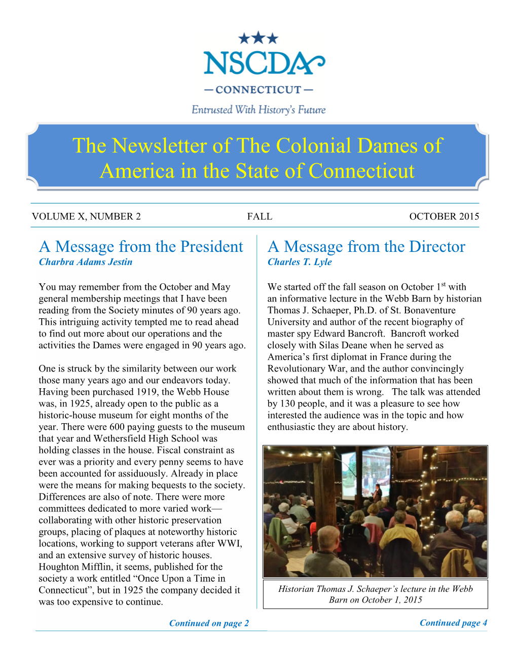 The Newsletter of the Colonial Dames of America in the State of Connecticut