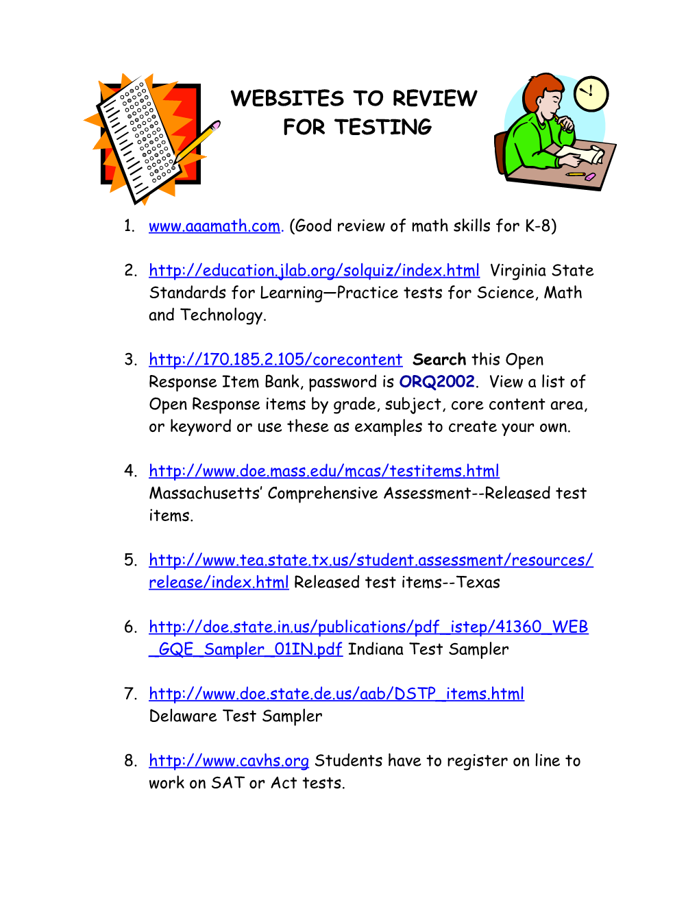 Websites to Review for Testing