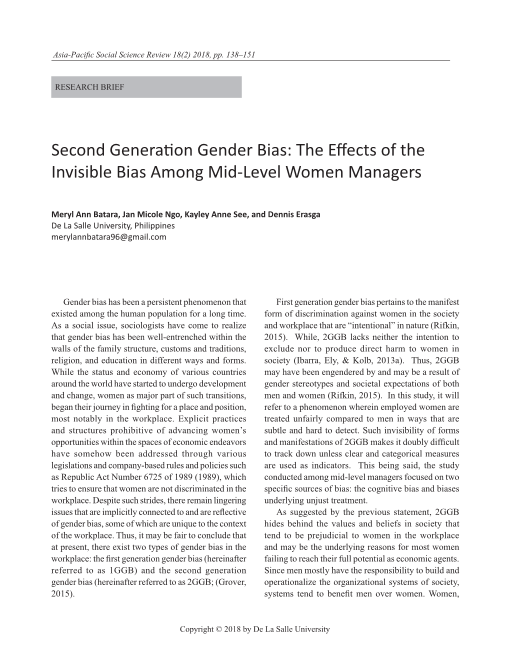 Second Generation Gender Bias: the Effects of the Invisible Bias Among Mid-Level Women Managers