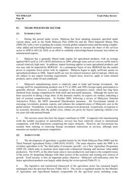 IV. TRADE POLICIES by SECTOR (1) 1. During the Period Under Review