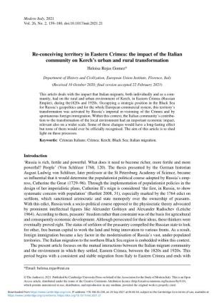 Re-Conceiving Territory in Eastern Crimea: the Impact of the Italian Community on Kerch’S Urban and Rural Transformation Heloisa Rojas Gomez*