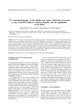 Δ13c Chemostratigraphy of the Middle and Upper Ordovician Succession in the Tartu-453 Drillcore, Southern Estonia, and the Significance of the HICE