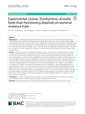 Experimental Listeria–Tetrahymena–Amoeba Food Chain Functioning Depends on Bacterial Virulence Traits Valentina I