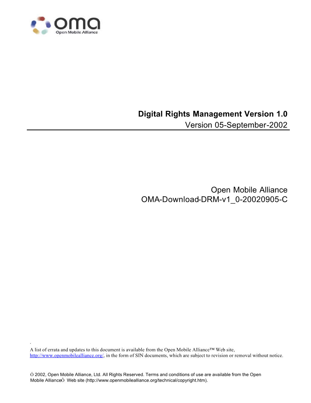 Digital Rights Management Version 1.0 Version 05-September-2002