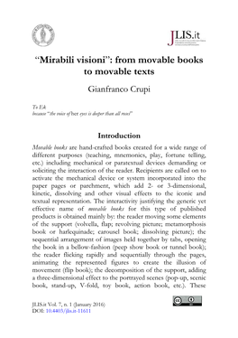 “Mirabili Visioni”: from Movable Books to Movable Texts Gianfranco Crupi