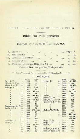 North Staffordshire Field Club, Index 1866