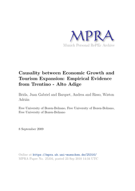 Causality Between Economic Growth and Tourism Expansion: Empirical Evidence from Trentino - Alto Adige