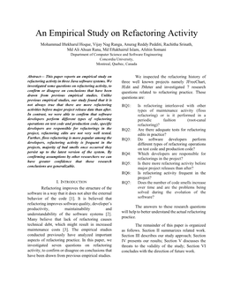 An Empirical Study on Refactoring Activity