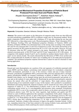 Physical and Mechanical Properties Evaluation of Particle Board