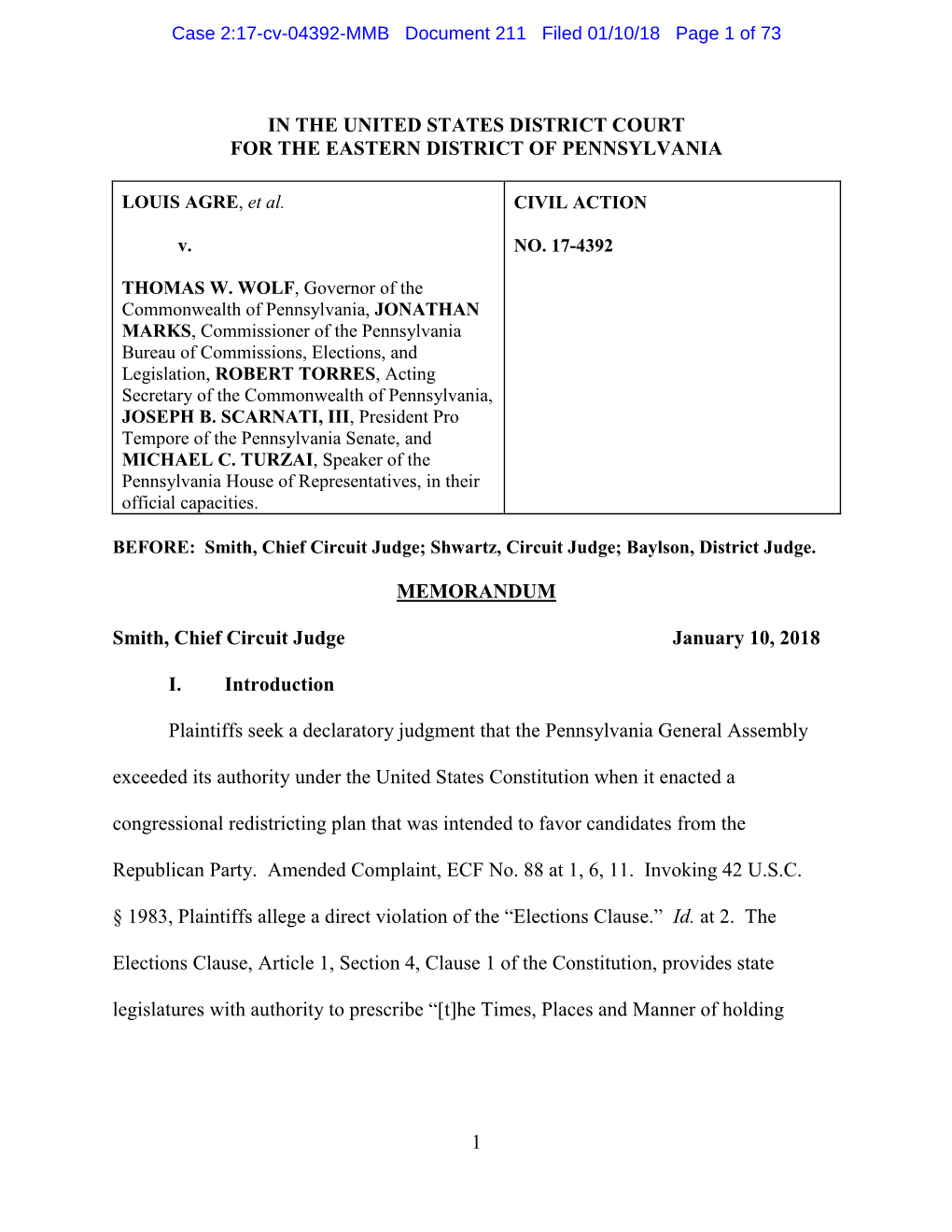 Case 2:17-Cv-04392-MMB Document 211 Filed 01/10/18 Page 1 of 73