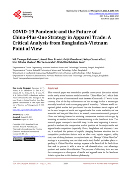 COVID-19 Pandemic and the Future of China-Plus-One Strategy in Apparel Trade: a Critical Analysis from Bangladesh-Vietnam Point of View