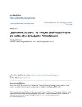 The Trinity, the Soteriological Problem and the Rise of Modern Adventist Antitrinitarianism