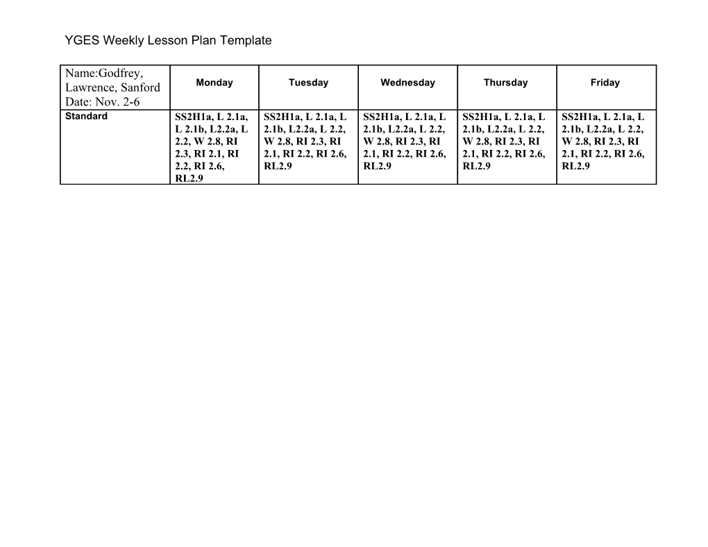 YGES Weekly Lesson Plan Template