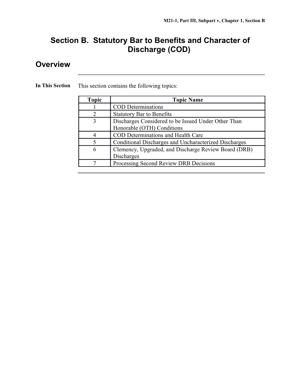 Statutory Bar To Benefits And Character Of Discharge (COD)