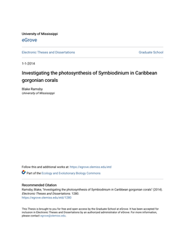Investigating the Photosynthesis of Symbiodinium in Caribbean Gorgonian Corals