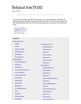 This Technote Discusses Changes and Corrections in the Next Generation of the Mac OS Operating System, Mac OS 8