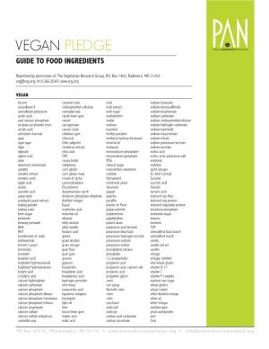 VEGAN PLEDGE PEACE ADVOCACY NETWORK Guide to Food Ingredients