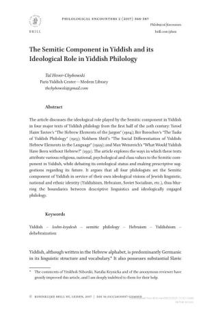 The Semitic Component in Yiddish and Its Ideological Role in Yiddish Philology