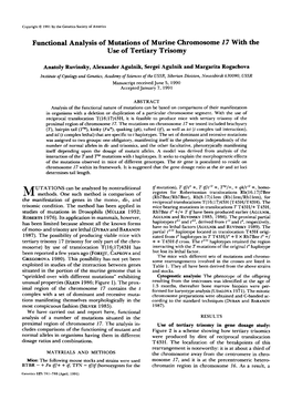 Functional Analysis of Mutations of Murine Chromosome 17 with the Use of Tertiary Trisomy