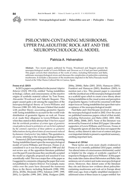 Psilocybin-Containing Mushrooms, Upper Palaeolithic Rock Art and the Neuropsychological Model