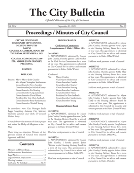 The City Bulletin Official Publication of the City of Cincinnati
