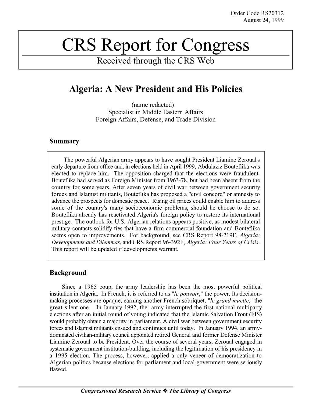 Algeria: a New President and His Policies