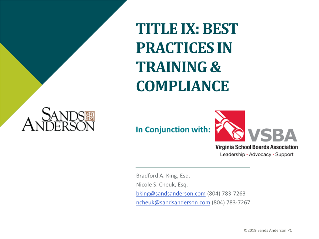 Title Ix: Best Practices in Training & Compliance