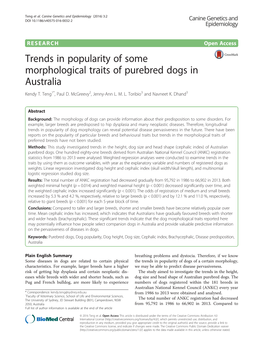 Trends in Popularity of Some Morphological Traits of Purebred Dogs in Australia Kendy T