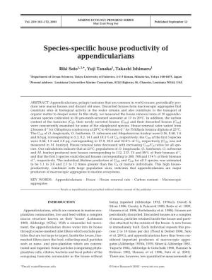 Species-Specific House Productivity of Appendicularians