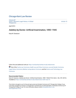 Adultery by Doctor: Artificial Insemination, 1890–1945