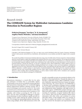 Research Article the COMRADE System for Multirobot Autonomous Landmine Detection in Postconflict Regions