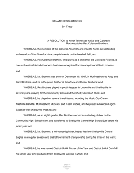 SENATE RESOLUTION 76 by Tracy a RESOLUTION to Honor Tennessee