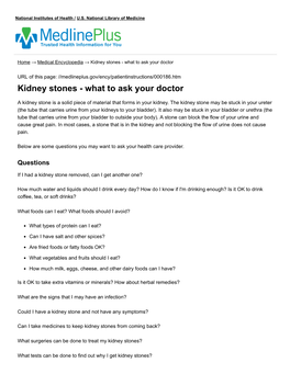 Kidney Stones - What to Ask Your Doctor