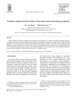 Venture Capital and the Birth of the Local Area Networking Industry