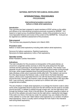 Overview of Endovascular Atrial Septostomy PDF 164 KB