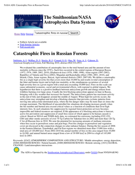 Catastrophic Fires in Russian Forests