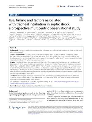 Use, Timing and Factors Associated with Tracheal Intubation in Septic Shock: a Prospective Multicentric Observational Study C
