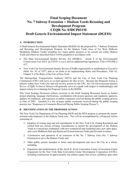 Final Scoping Document No. 7 Subway Extension -- Hudson Yards Rezoning and Development Program CEQR No