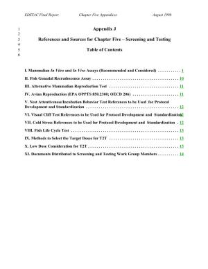 Appendix J 2 3 References and Sources for Chapter Five – Screening and Testing 4 5 Table of Contents 6