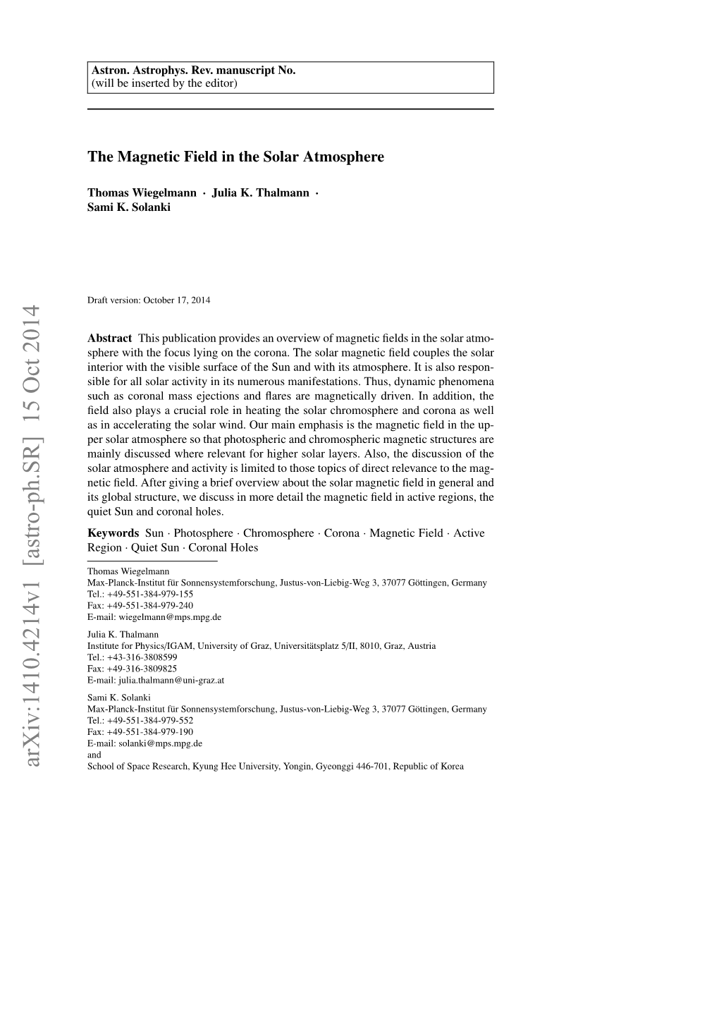 The Magnetic Field in the Solar Atmosphere