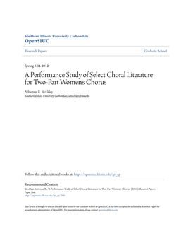 A Performance Study of Select Choral Literature for Two-Part Women's Chorus Adrienne R