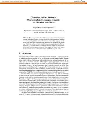 Towards a Unified Theory of Operational and Axiomatic Semantics — Extended Abstract —