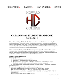 CATALOG and STUDENT HANDBOOK 2010 – 2011