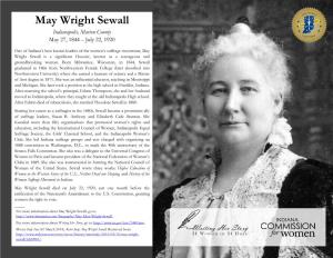 May Wright Sewall Indianapolis, Marion County May 27, 1844 – July 22, 1920