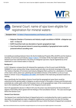 General Court: Name of Spa Town Eligible for Registration for Mineral Waters | World Trademark Review