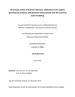 Oil and Gas Shales of Northern Germany: Implications from Organic Geochemical Analyses, Petrophysical Measurements and 3D Numerical Basin Modelling