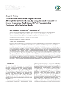 Evaluation of Medicinal Categorization of Atractylodes Japonica Koidz. by Using Internal Transcribed Spacer Sequencing Analysis and HPLC Fingerprinting Combined with Statistical